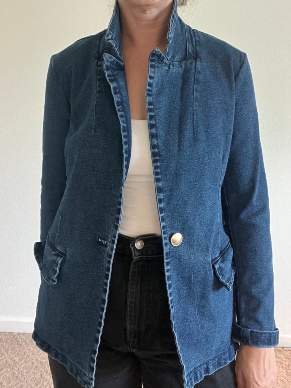 Bagatelle Collection Dark Wash Denim Blazer Stand Collar Size M
